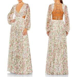 Mac Duggal NWT Floral Sequin Cutout Strappy Lace Up Back A93746 Sz 4